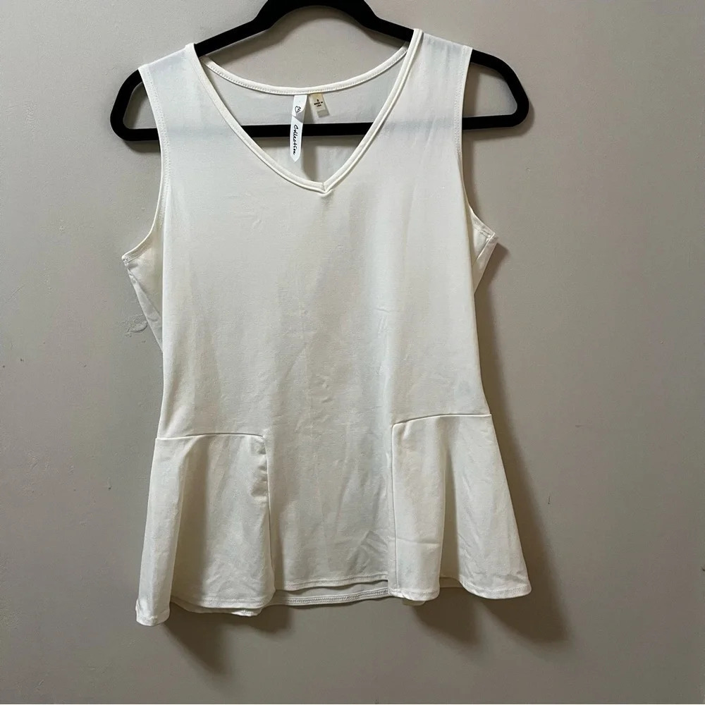 NY Collection Cream Fit and Flare Sleeveless Top- Size Small